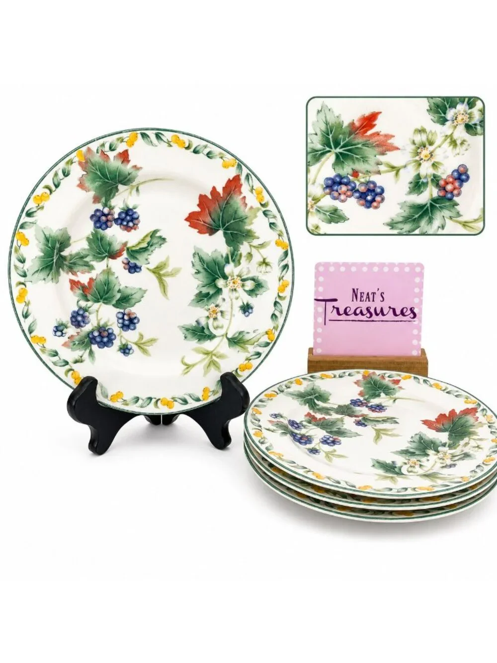 Vintage Julie Pople Avon COUNTRY FRUIT COLLECTION Porcelain Salad Plate Set 4